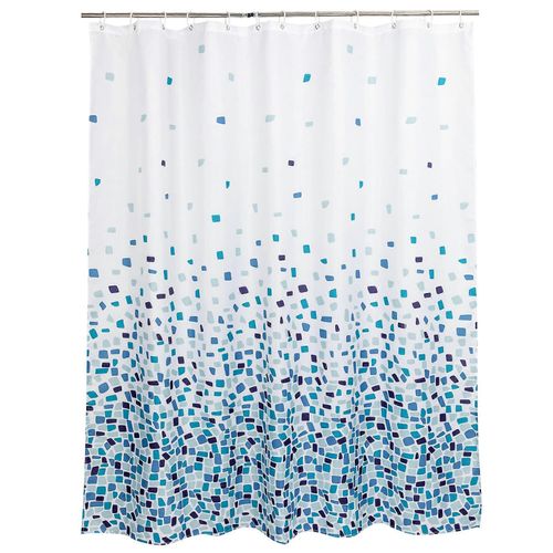 (Motif Mosaïque - Bleu, Paquet Unique) Rideau de Douche, pour Baignoire et Salle de Bain, Lavable, Anti-Moisissure et Antibactérien 180 x 180 cm (71 x 71 Poches),