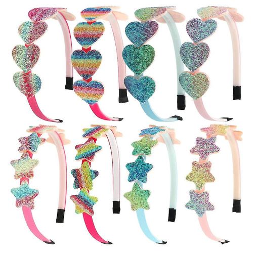 Lot De 8 Bandeaux À Paillettes Pour Filles, Motif C?ur, Étoile Arc-En-Ciel, Accessoires Pour Cheveux