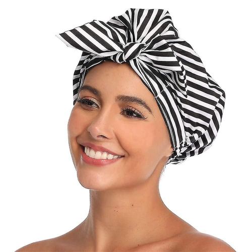 Bonnet De Douche Pour Femme, Bonnet De Douche Réutilisable Pour Cheveux Longs, Grand Turban Pour Tresses, Noir 