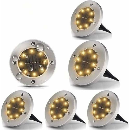 Lampe Solaire D'extérieur Au Sol, Lot De 6 Lampes De Jardin À Énergie Solaire Avec 8 Led Blanc Chaud, Étanche Ip65,