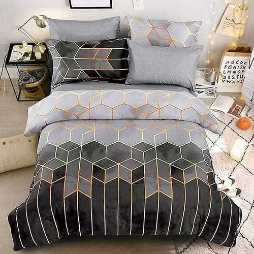 Parure De Lit Réversible 2 Personnes Avec Housse De Couette Et Taies D'oreiller, Imprimé Géométrique, En Microfibre Douce, 2/3 Pièces (Gris, 1, 3 Pièces, 200