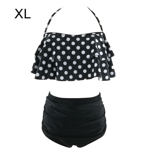 Maillot De Bain Deux Pieces Taille Haute A Pois Noirs Et Blancs Pour Femme (Xl)