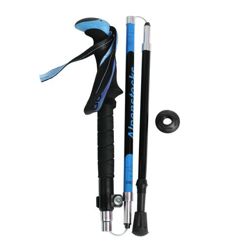 Batons De Randonnee Pliables A 5 Sections En Fibre De Carbone, Antichoc (Bleu Femme)