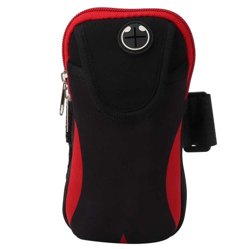 Brassard De Sport Unisexe Etanche Pour L'exterieur, Sac Pour Telephone Portable, Course A Pied, Randonnee (Noir Et Rouge)