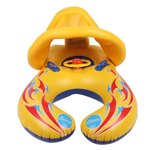 Bouee De Natation Gonflable Flottante Double Parent-Enfant Avec Pare-Soleil Amovible Bouee De Natation Mere-Enfant