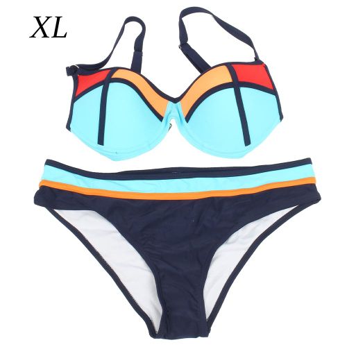 Maillot De Bain Sexy Pour Femme, Couleur Contrastee, Rembourre, Fendu, Poitrine Froncee (Xl)