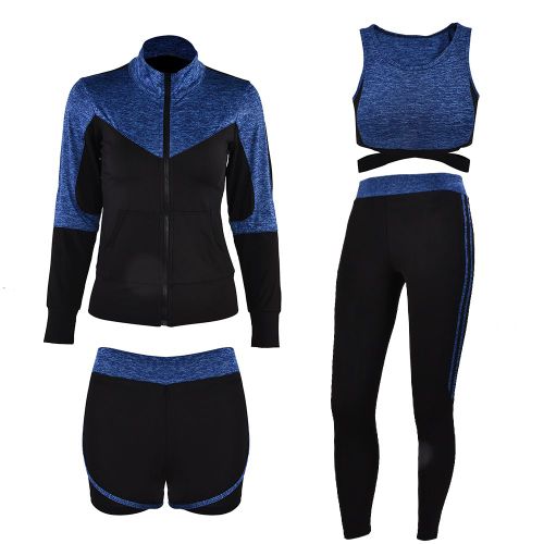 Ensemble De Sport 5 Pieces Pour Femme, Survetement De Yoga, Fitness, Gym (Bleu S)