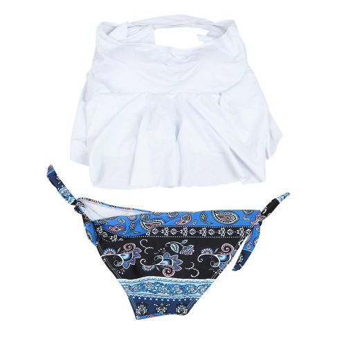 Maillot De Bain Blanc Imprime Fendu Pour Femme, Bikini Sexy Et Durable, Rembourre, Pour La Plage (Xl)