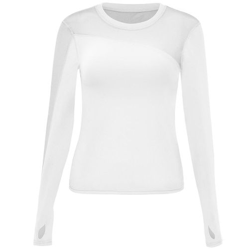 Vetements De Sport A Manches Longues Pour Femmes, En Maille, Pour Entrainement, Fitness, Sechage Rapide (Blanc, Taille L)