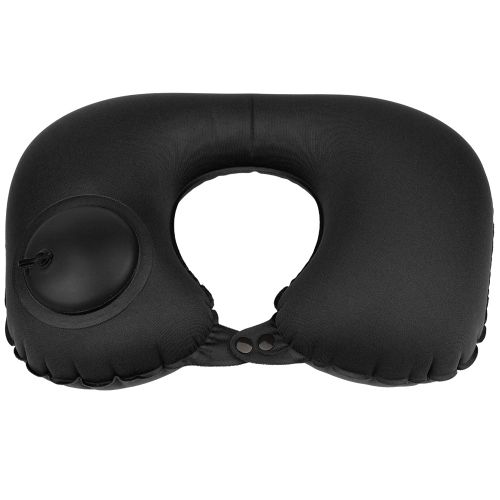 Oreiller de voyage gonflable en forme de U, support de cou, coussin d'exterieur pour bureau avec boucle (noir)