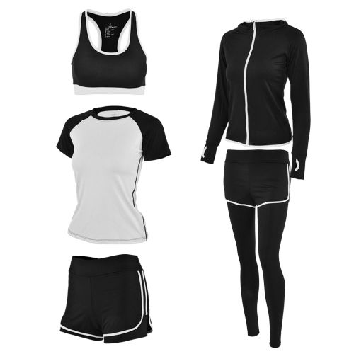 Ensemble De Sport 5 Pieces Pour Femme, Survetement De Yoga, Fitness, Gym (Blanc, Xl)