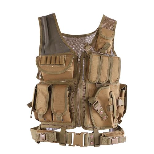 Gilet Tactique Multifonction Durable Pour L'entrainement Militaire En Plein Air, La Chasse Et Les Jeux De Combat Tan
