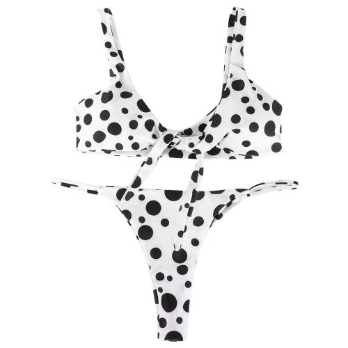 Maillot De Bain Deux Pieces Sexy Taille Basse A Imprime Vintage A Pois Pour Femme (Xl)