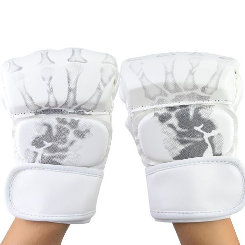 Gants De Boxe Demi-Doigts Epais Pour Entrainement Au Sparring, Sac De Frappe, Protection Des Mains (Blanc)