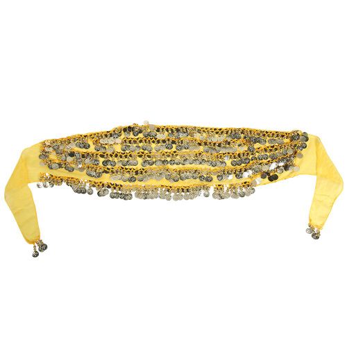 Foulard De Danse Du Ventre En Mousseline De Soie Pour Femme, Respirant, Avec Pieces D'or Pendantes, Pour Filles Et Adultes (Jaune)