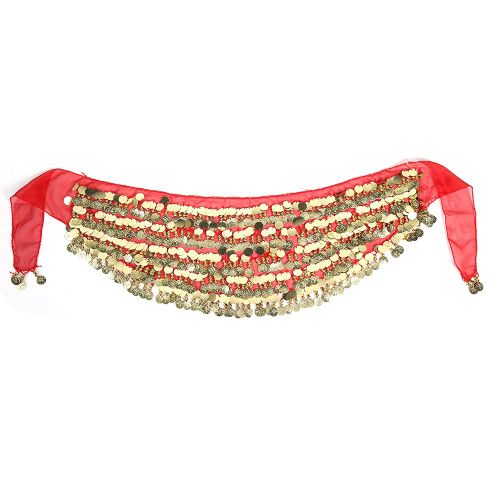 Foulard De Danse Du Ventre En Mousseline De Soie Pour Femme, Respirant, Avec Pieces D'or Pendantes, Pour Filles Et Adultes (Rouge)