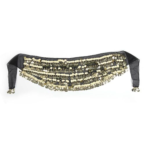 Foulard De Danse Du Ventre En Mousseline De Soie Pour Femme, Avec Pieces D'or Pendantes, Respirant, Pour Filles Et Adultes (Noir)