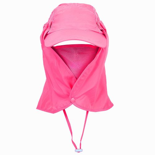 Chapeau D'exterieur Detachable A Large Visiere, Rabat Pour Le Cou Et Les Oreilles, Pour La Peche, La Randonnee Et Le Camping (Rose Rouge)