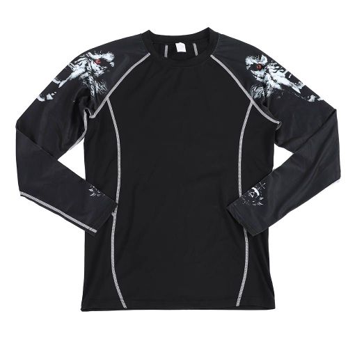 T-Shirt De Sport Tendance Pour Homme, Sechage Rapide, Elastique, Doux, Manches Longues, Motif Tete De Loup, Taille L
