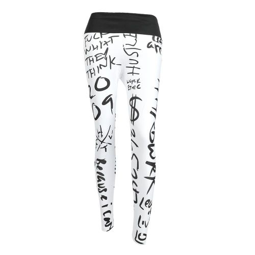 Leggings De Sport Pour Femmes, Fitness, Gym, Yoga, Course A Pied, Imprime, Pantalon D'entrainement (Blanc, Xl)