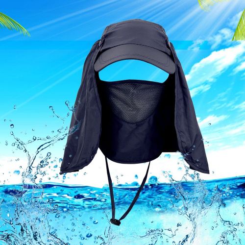 Chapeau D'exterieur Detachable A Large Visiere, Rabat Pour Le Cou Et Les Oreilles, Pour La Peche, La Randonnee Et Le Camping (Bleu Marine)