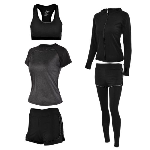 Ensemble De Sport 5 Pieces Pour Femme, Survetement De Yoga, Fitness, Gym (Gris M)