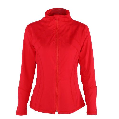 Veste Decontractee Imprimee A Manches Longues Pour Femme, Sweat-Shirt De Sport A Fermeture Eclair, Manteau De Yoga A Sechage Rapide (Rouge-L)
