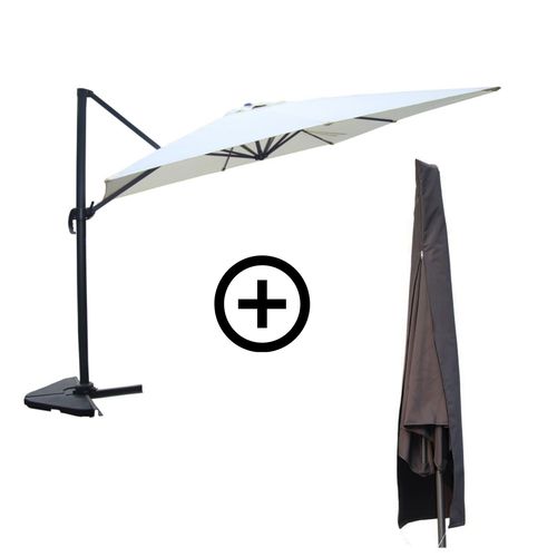 Bundle Parasol Rectangulaire 3x4m Déporté Rotatif Écru En Aluminium + Housse Cesare