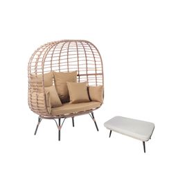 Ensemble Fauteuil Sur Pied Effet Rotin Et Repose-Pieds Avec Coussin Beige Jane