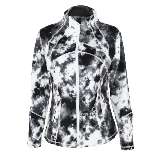 Veste Decontractee Imprimee A Manches Longues Pour Femme, Sweat-Shirt De Sport A Fermeture Eclair, Sechage Rapide (Noir Et Blanc, Taille Xl)
