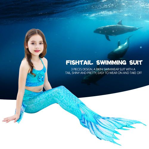 Maillot De Bain 3 Pieces Pour Fille Avec Queue De Poisson Et Bikini (120)
