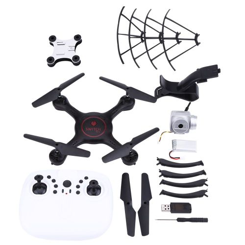 1 drone quadricoptere telecommande Wi-Fi, maintien d'altitude, mode sans tete, avec camera HD 2 MP