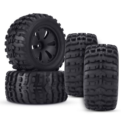 Lot de 4 pneus en caoutchouc avec moyeux ABS pour voiture et camion telecommandes 1:10