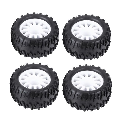 Lot de 4 pneus en caoutchouc avec moyeux en plastique pour voiture et camion telecommandes 1:16