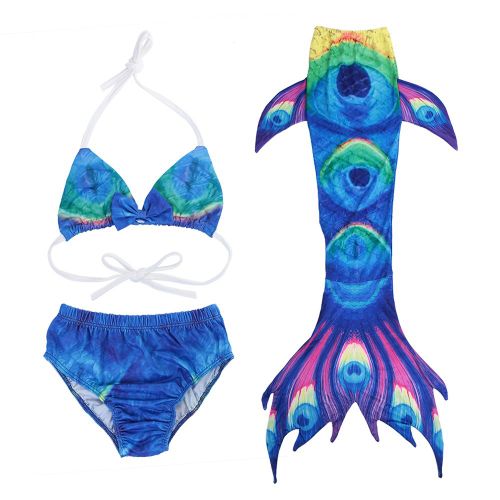 Maillot De Bain 3 Pieces Pour Filles, Haut Et Culotte, Queue De Poisson, Costume De Bain Pour Enfants (120)