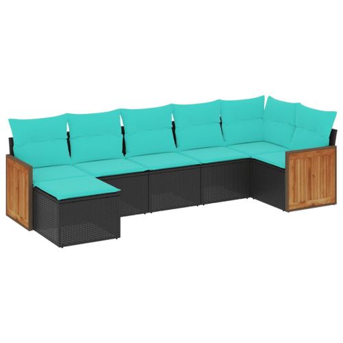 Vidaxl Salon De Jardin 7 Pcs Avec Coussins Noir Résine Tressée