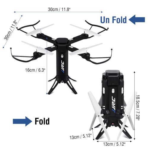 Drone Quadricoptere Pliable Wi-Fi, Maintien D'altitude, Mode Sans Tete, Avec Camera Hd 720p, Noir