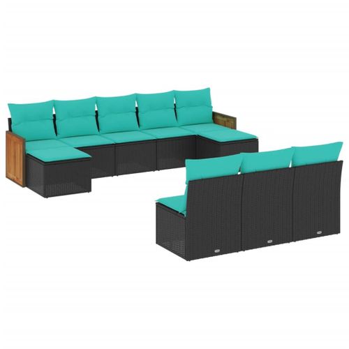 Vidaxl Salon De Jardin 10 Pcs Avec Coussins Noir Résine Tressée