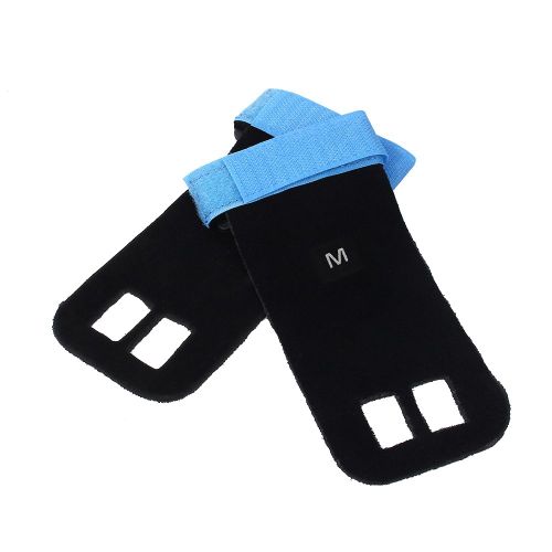Gants d'halterophilie en cuir synthetique avec poignees et protections de paume (bleu/M)