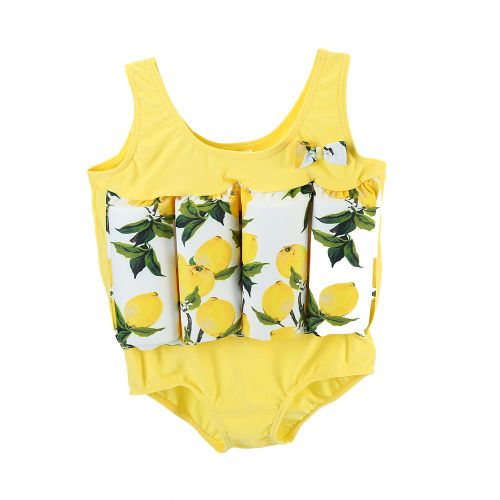 Maillot De Bain Une Piece Pour Enfant Avec Bonnet De Bain (M, Citron)