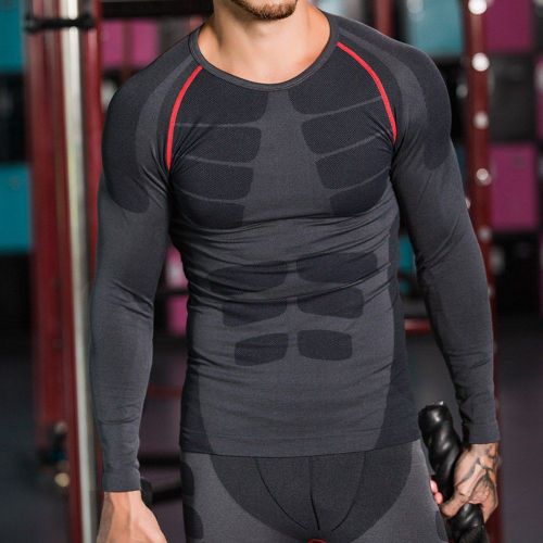 T-Shirt A Manches Longues Moulant A Sechage Rapide Pour Le Fitness, La Musculation Et Les Sports (Noir, Gris, Taille M)