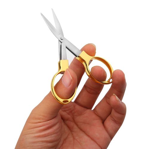 Mini Porte-Cles Pliable En Acier Inoxydable, Ciseaux Pour La Peche Et Les Voyages, Paquet Dore