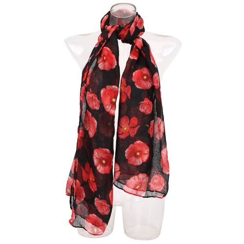 Echarpe Legere En Voile A Imprime Floral Coquelicot Pour Femme (Noir)