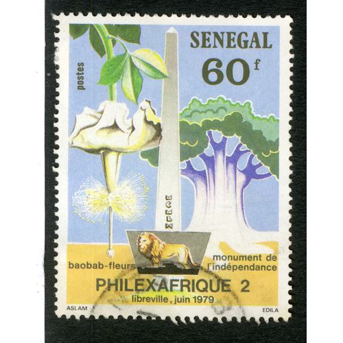 Timbre Oblitéré Sénégal, Baobab-Fleurs, Monument De L'indépendance, Philexafrique 2, Libreville, Juin 1979, Postes, 60 F