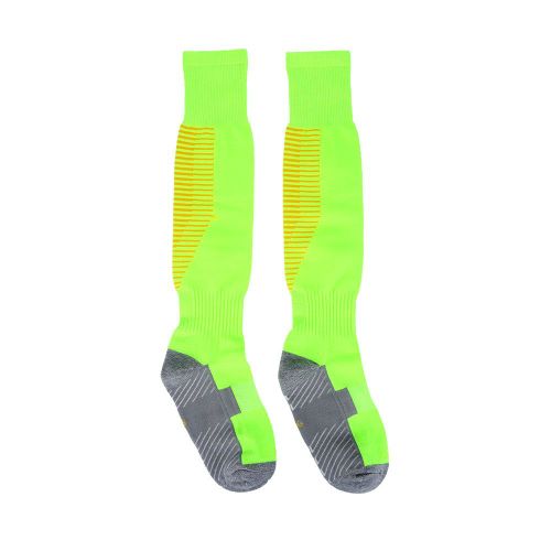 1 Paire/Ensemble De Chaussettes De Sport Epaisses Pour Hommes, Chaussettes De Football, Montantes, A Rayures Vert Fluo Et Orange