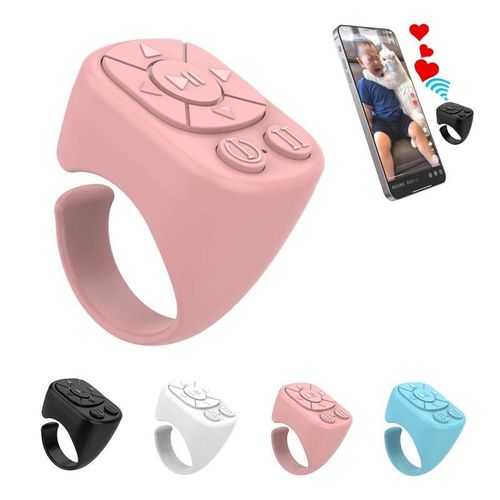 La télécommande Tiktok Scrolling Ring convient pour iPhone, iPad, Bluetooth Page Turning Ring Roller, les deux volets de caméra, vidéo courte et fonction de télécommande de musique-Rose
