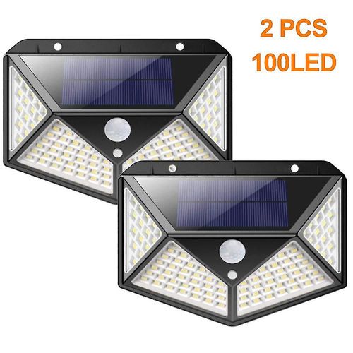 Lot De 2 Lampes Solaires D'extérieur, 100 Led, Détecteur De Mouvement, Éclairage De Sécurité, Étanche, Sans Fil, Alimenté Par Énergie Solaire