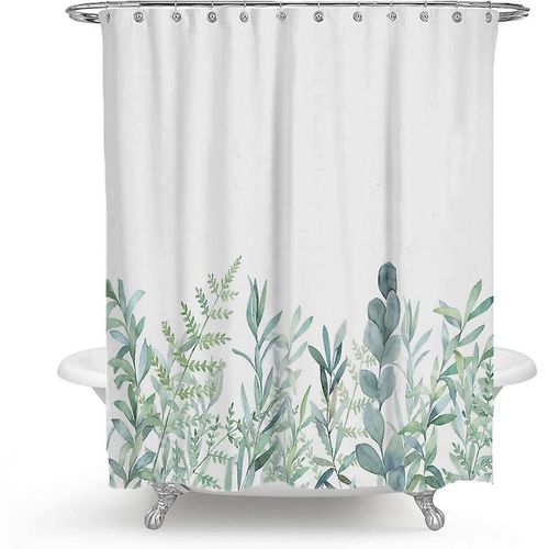 Rideau de douche textile à motif feuilles et fleurs vertes - Effet anti-moisissure - Lavable 120 x 180 cm