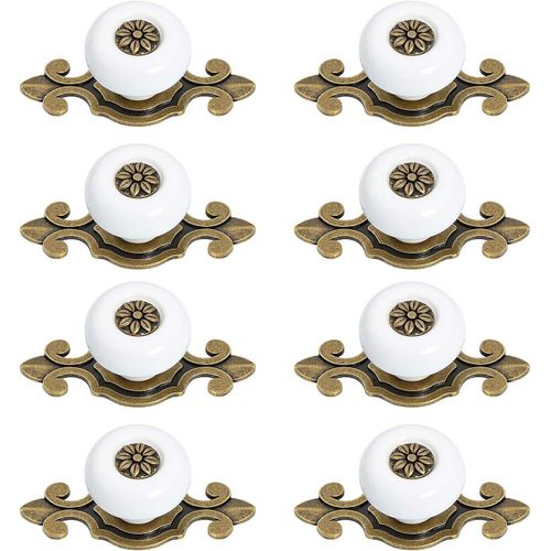 Lot de 8 boutons de meuble en céramique couleur crème, style vintage, pour placard, tiroir et armoire, pour cuisine, bureau et salon