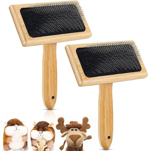 Lot de 2 cardes à laine, cardes manuelles pour laine, outils de feutrage à l'aiguille pour laine artisanale avec manche en bois massif, brosse à lisser pour chiens, brosses à carder pour feutre à l'aiguille
